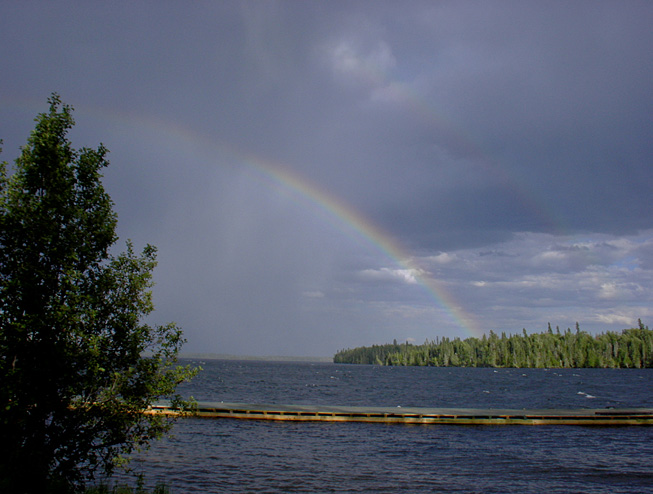 This is a photo of a rainbow over Trout Lake